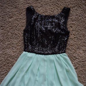 Mint Green and Black Sequined Homecoming Dress